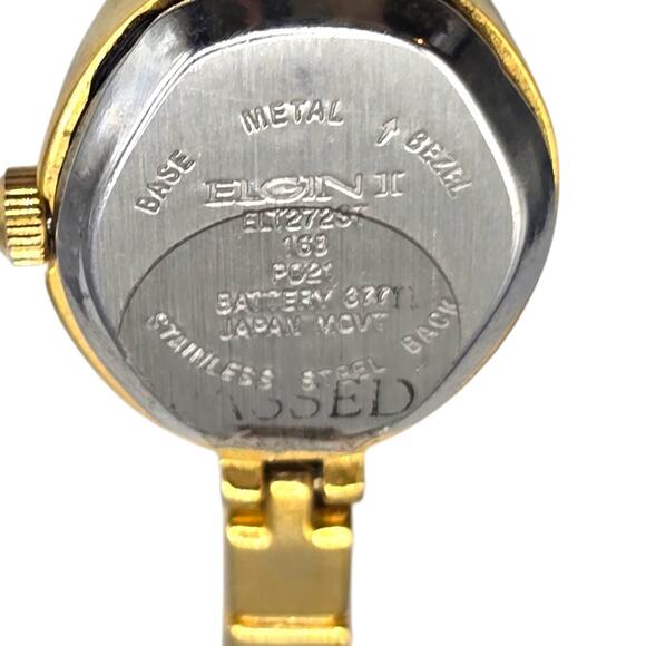 Elgin II Women's Clear Crystal Gold Toned Bracelet Band Analog Minimalist Oval - Picture 3 of 8